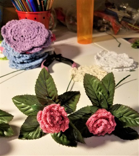 Crocheted Doily Roses - pink roses