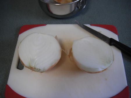 Onion cut in half.