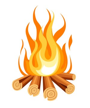 A illustrated rendering of a campfire.