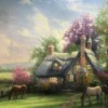 Value of a Thomas Kinkade Print - thatched roof cottage with horses