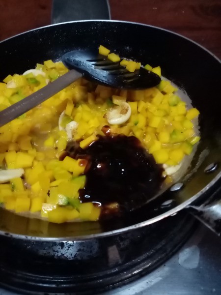 adding oyster sauce to squash