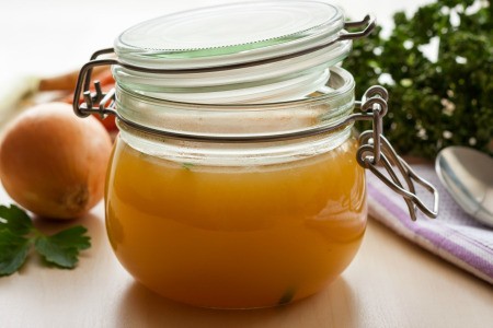 A jar of homemade bone broth.