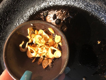 Garlic Chips removed from pan