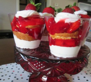 Strawberry Parfaits on pedestal