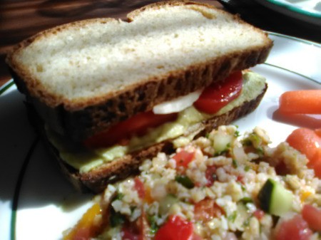 Dr. Seuss Hummus with sandwich & salad