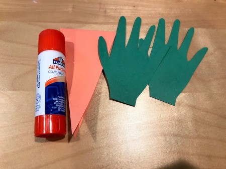 Happy Easter Carrot Card - paper handprints and glue stick