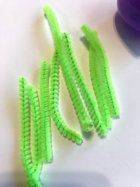 Plastic Egg Spider Craft - cut 8 pieces of pipe cleaner