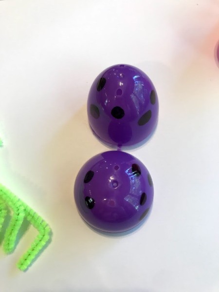 Plastic Egg Spider Craft - draw on circles and fill in with the Sharpie