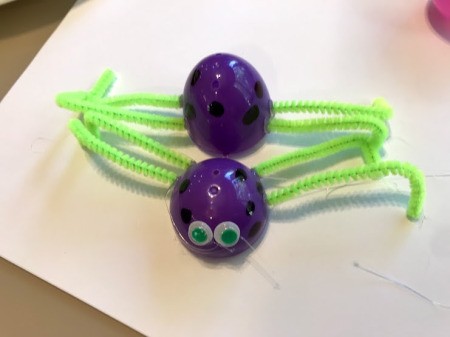 Plastic Egg Spider Craft - all legs glued on