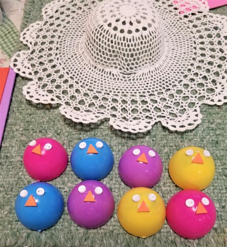 Baby Chick Easter Hat - eggs with eyes and beaks glued in place