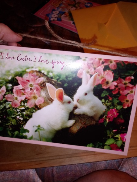 Easter Card Notebook with Stickers - run a piece of twine through the card at the top binding the folded paper to the card