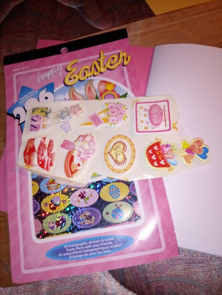 Easter Card Notebook with Stickers - place package of stickers inside the card