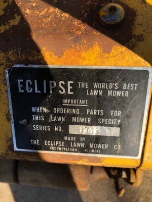 Value of an Eclipse Reel Mower - metal tag on mower