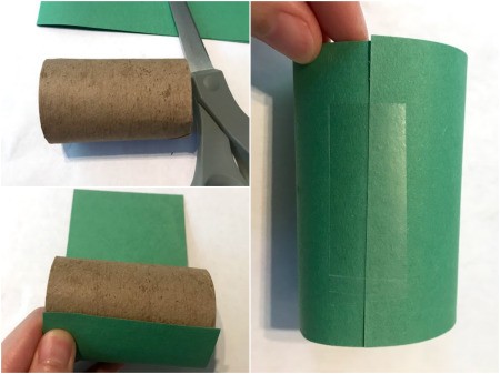 Making a Pet Frog from a Toilet Paper Tube - cut tube to size and cover with paper
