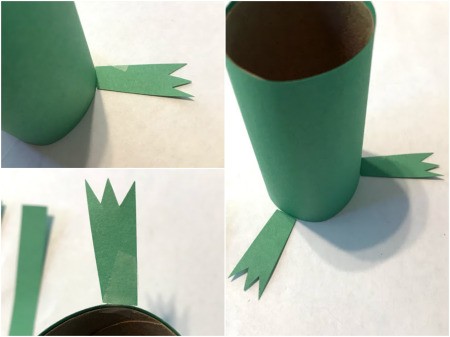 Making a Pet Frog from a Toilet Paper Tube - tape the webbed feet in place