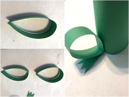 Making a Pet Frog from a Toilet Paper Tube - fold the strips to create the legs and tape in place
