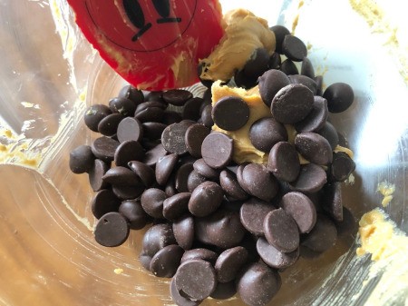 chocolate chips & peanut butter in bowl to melt