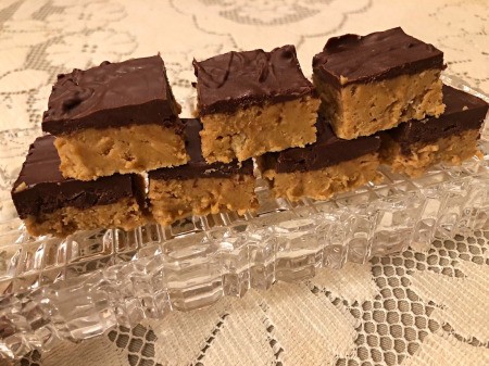 No-Bake Chocolate Peanut Butter Squares on plate