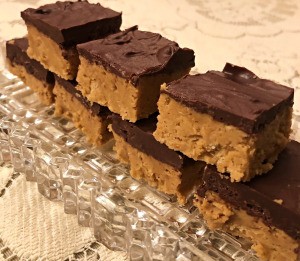 No-Bake Chocolate Peanut Butter Squares on plate