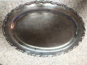 Determining the Value of an Unmarked Silver Tray  - top of an oval, filagree edged silver tray
