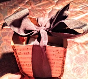 Upcycled Cracker Box for Storing Craft Supplies - finished, but empty box with ribbon box