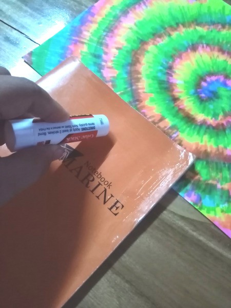 Tie Dye Notebook Cover - apply glue to the outside of the notebook