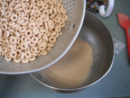 Use a Colander for Dust Free Final Serving of Cheerios - shake over a bowl