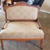 Identifying Antique Furniture - wide upholstered chair with wood trim and arms