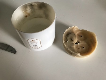 The wax from a burned out candle removed from a candle holder.