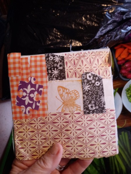 Upcycled Sliding Drawer from a Soda Box  - cut and glue paper scapes to sides of box and drawer if desired