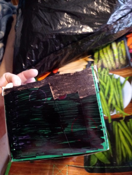 Upcycled Sliding Drawer from a Soda Box  - colored side of drawer