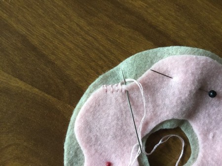 Donut Pin Cushion - pin icing layer to the top layer of the donut and stitch in place