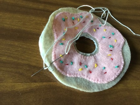 Donut Pin Cushion - sew outside edge together leaving an opening for stuffing