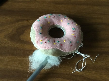 Donut Pin Cushion - add stuffing, use a pen or chopstick to get it nice and full