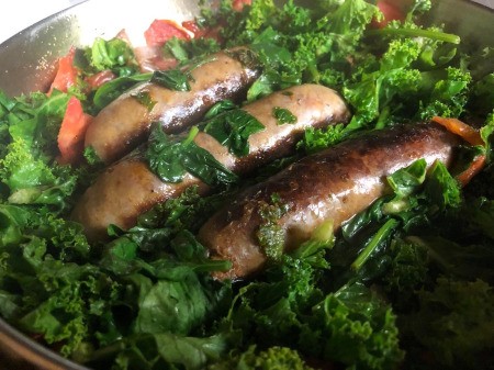 Sausage, Kale, & Spinach in Skillet