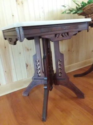 Value of an Antique Marble Top -Table - rather dark wood table with white marble top