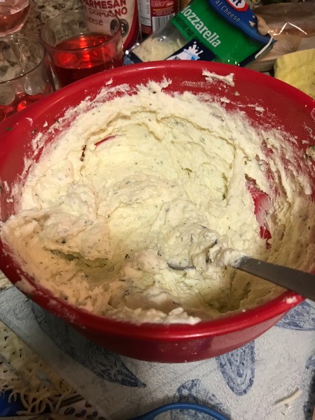 mixing stuffing ingredients