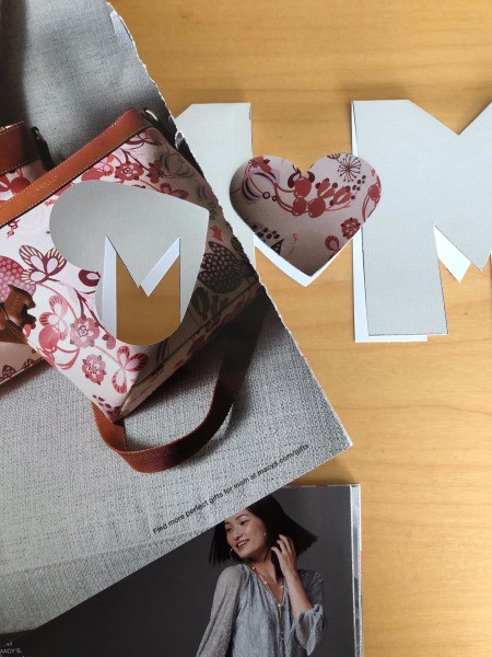 Cut Out "MOM" Card for Mother's Day - punch out a heart shape from floral paper