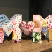 Cut Out "MOM" Card for Mother's Day - finished card standing on a shelf
