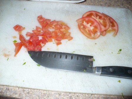 chopping tomato