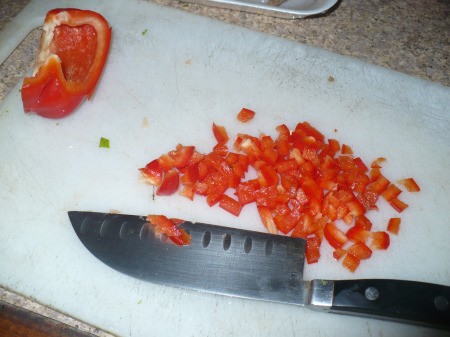 chopping red pepper