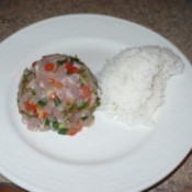 Tuna Tartare with rice on plate