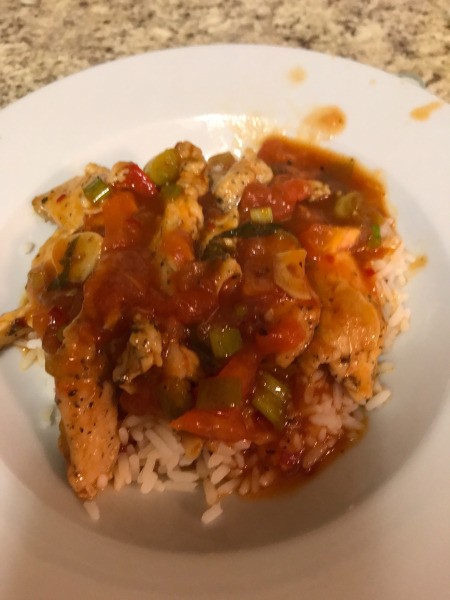 Salsa Chicken over Rice on plate