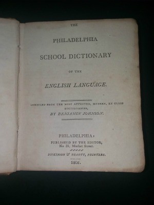 The title page of an old school dictionary.