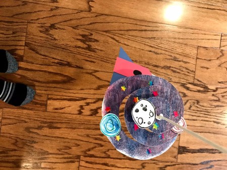 Rocket Paper Twirler Room Decor - looking down on dangling twirler