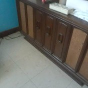 A vintage console stereo system.