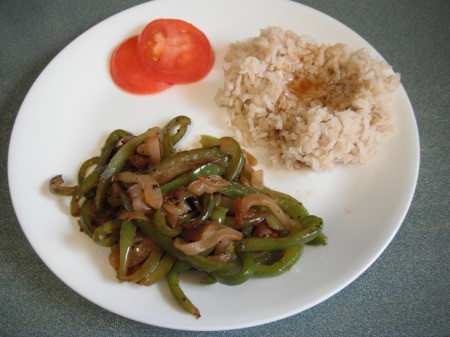 Fried Onion and Green Pepper on dinner plate