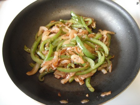 Stir Fried Onion and Green Pepper finished in pan