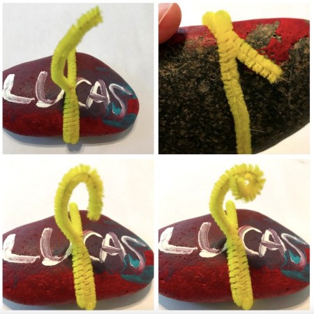 Photo Holder Rock - wrap the pipe cleaner around the rock, twist, and create two spirals to hold the photo