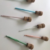 Champagne Cork Crochet Hook Savers - several hook and cork assemblies